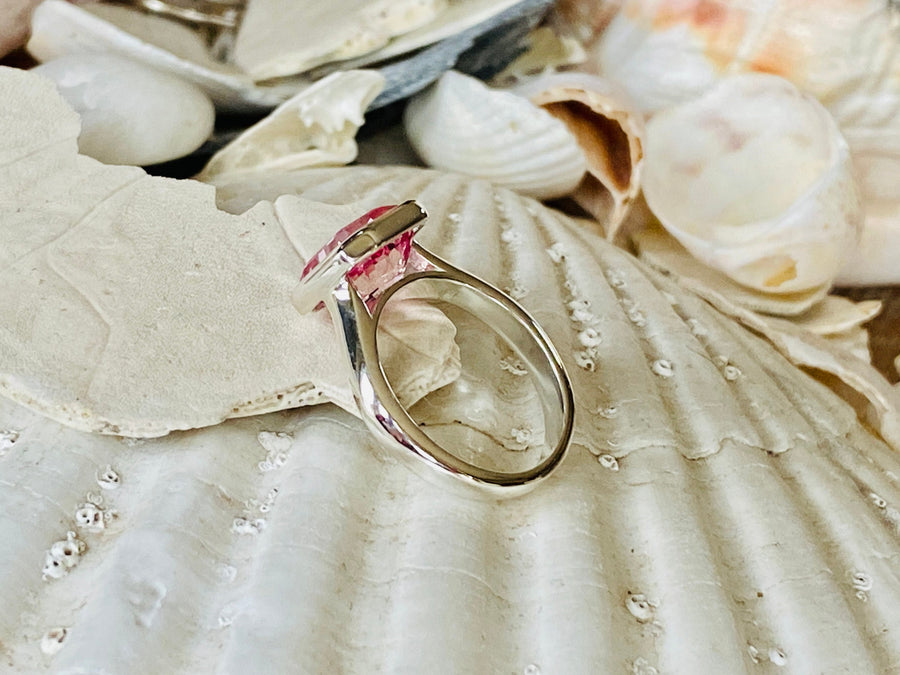 14k Asscher Cut Padparadscha Pink Sapphire Bezel Ring