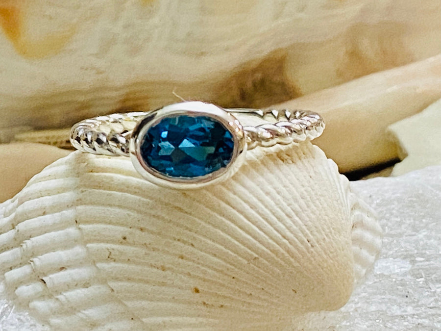 14k Oval East West Bezel London Blue Topaz Solitaire Ring