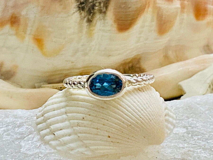 14k Oval East West Bezel London Blue Topaz Solitaire Ring