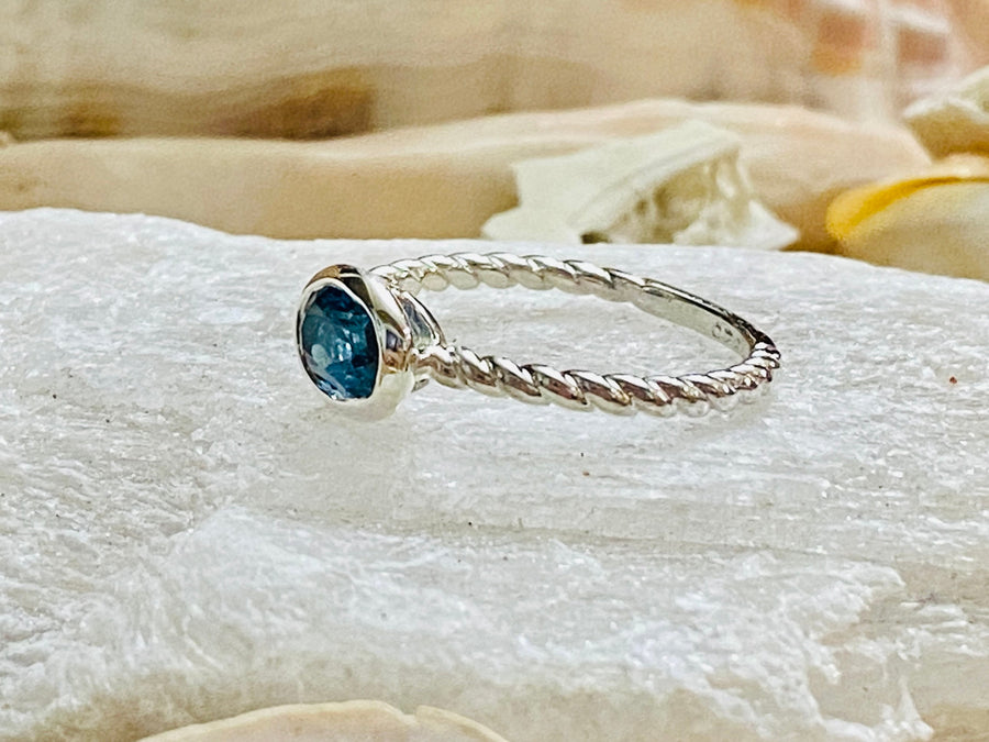 14k Oval East West Bezel London Blue Topaz Solitaire Ring