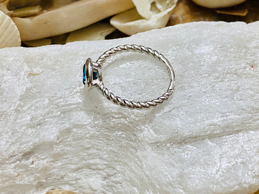 14k Oval East West Bezel London Blue Topaz Solitaire Ring