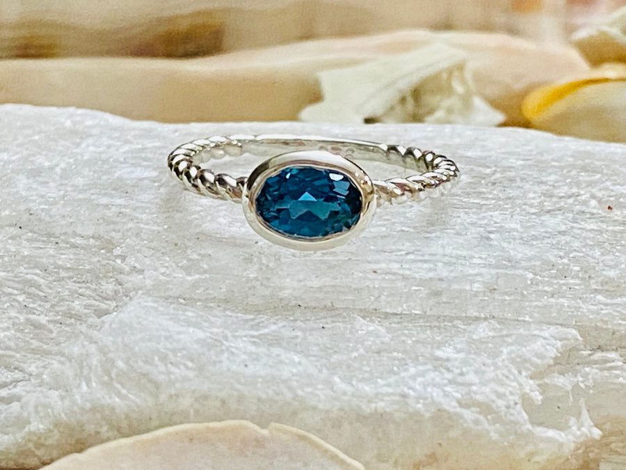 14k Oval East West Bezel London Blue Topaz Solitaire Ring