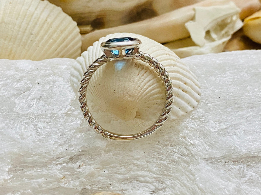 14k Oval East West Bezel London Blue Topaz Solitaire Ring