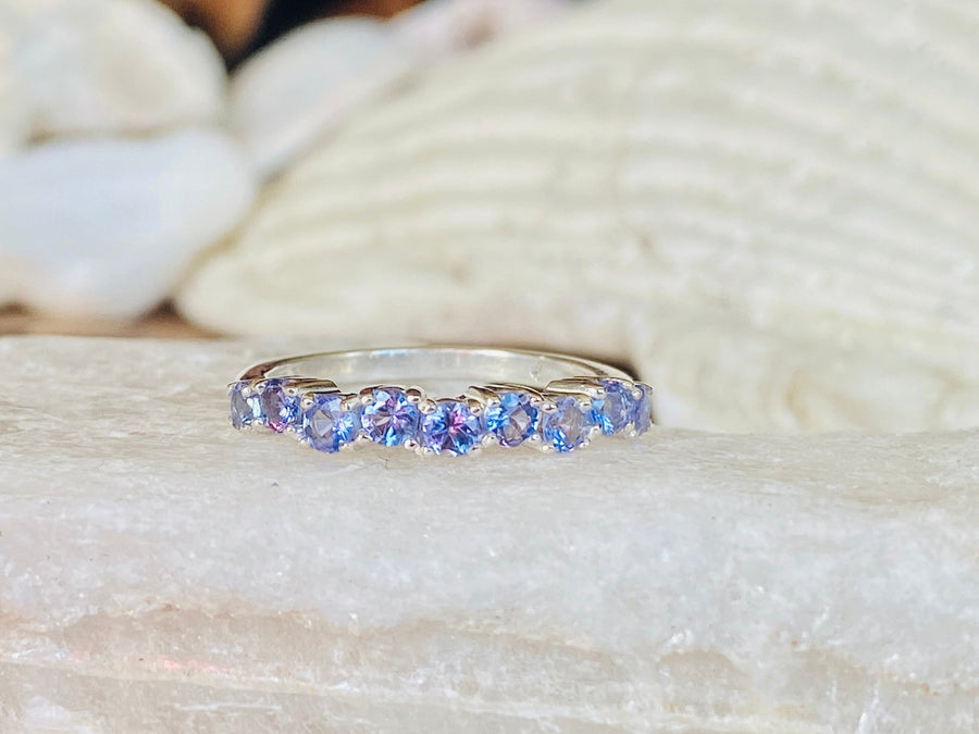 Natural Tanzanite Half Eternity Stacking Wedding Band