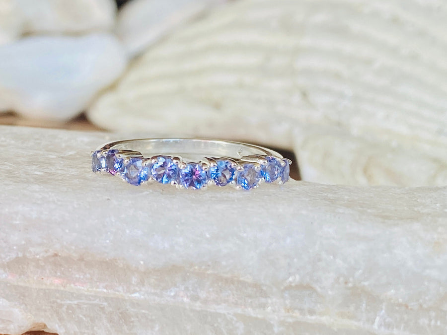 Natural Tanzanite Half Eternity Stacking Wedding Band