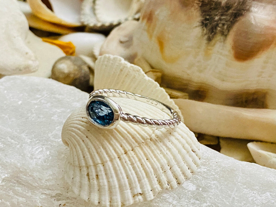 14k Oval East West Bezel London Blue Topaz Solitaire Ring