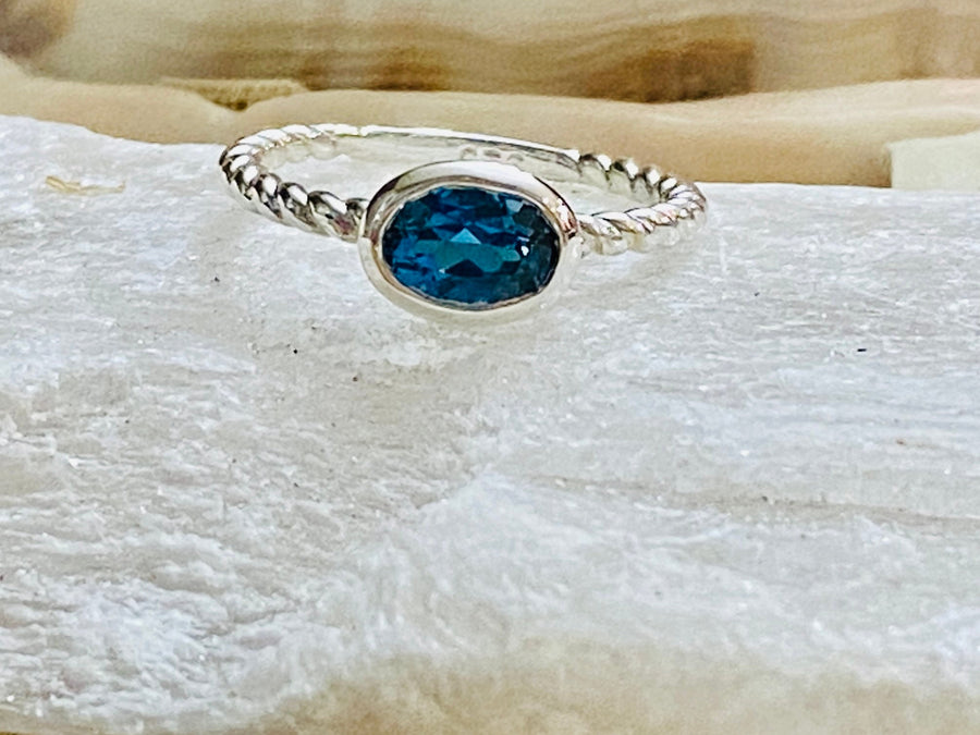 14k Oval East West Bezel London Blue Topaz Solitaire Ring