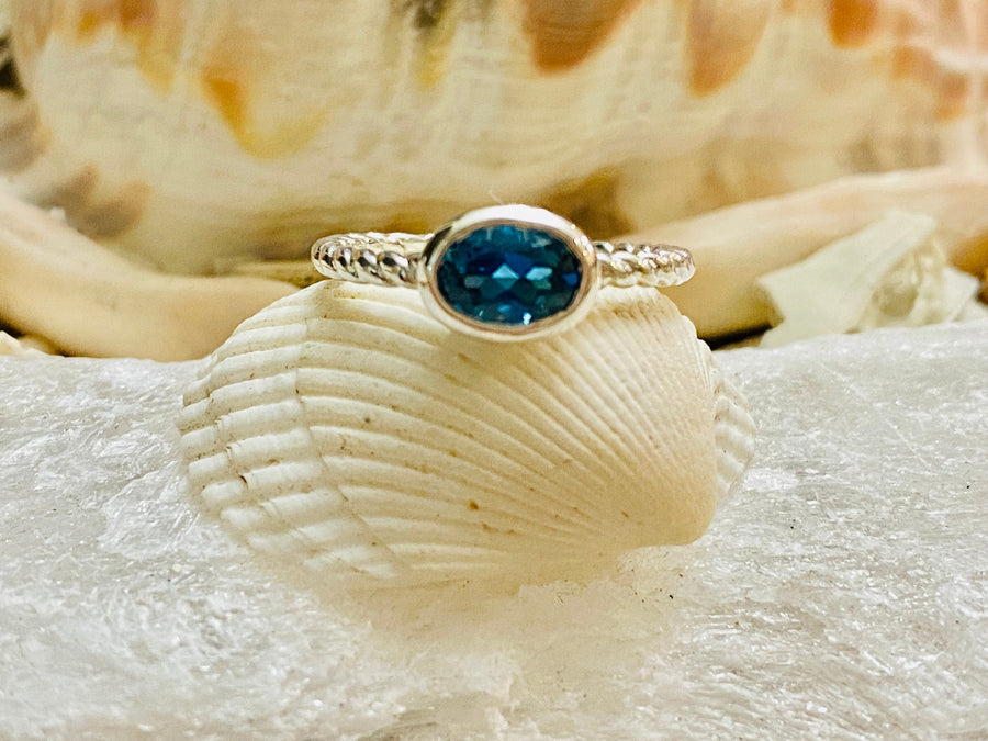 14k Oval East West Bezel London Blue Topaz Solitaire Ring