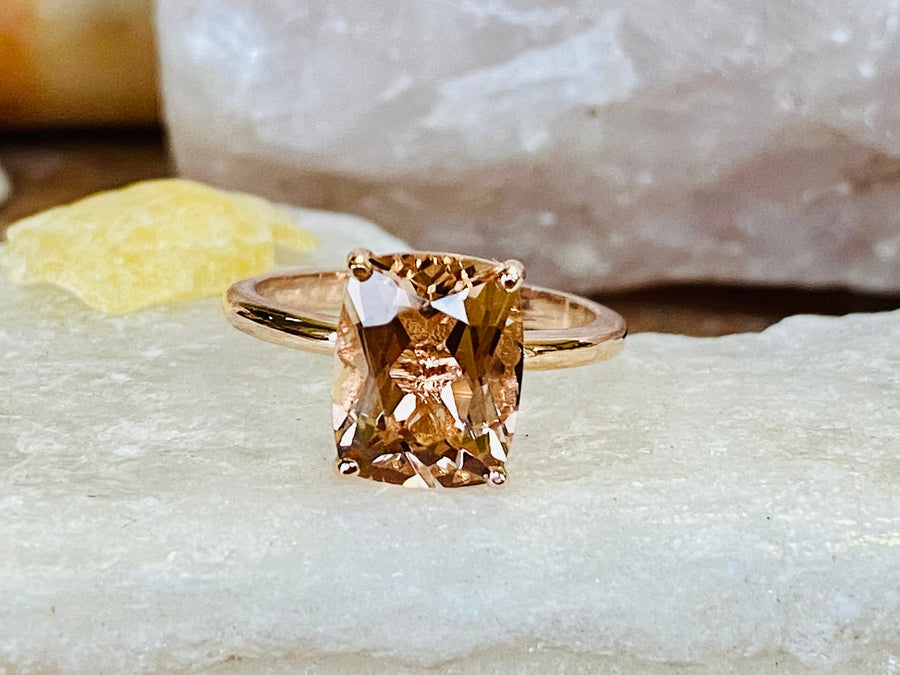 14k Elongated Cushion Cut Natural Morganite Solitaire Ring