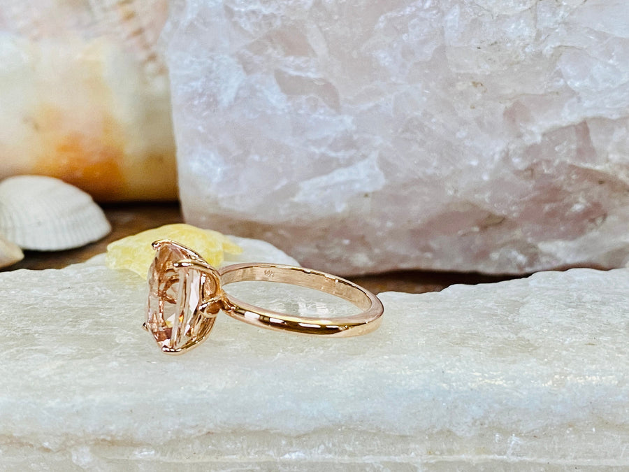 14k Elongated Cushion Cut Natural Morganite Solitaire Ring