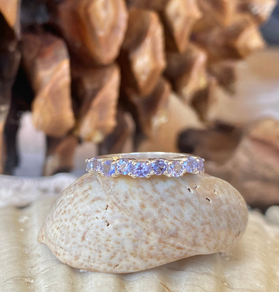 Natural Tanzanite Half Eternity Stacking Wedding Band