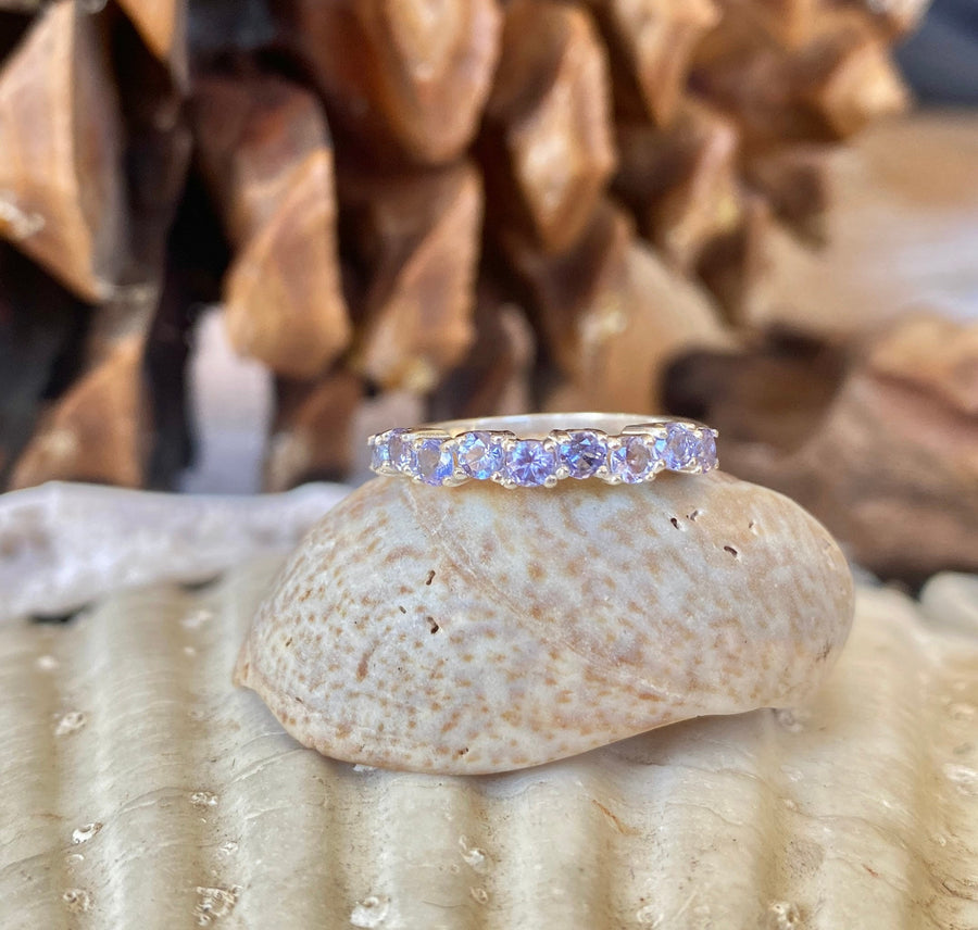 Natural Tanzanite Half Eternity Stacking Wedding Band