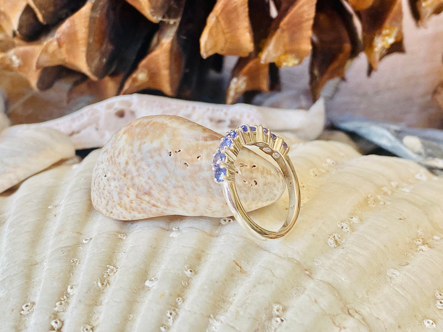 Natural Tanzanite Half Eternity Stacking Wedding Band