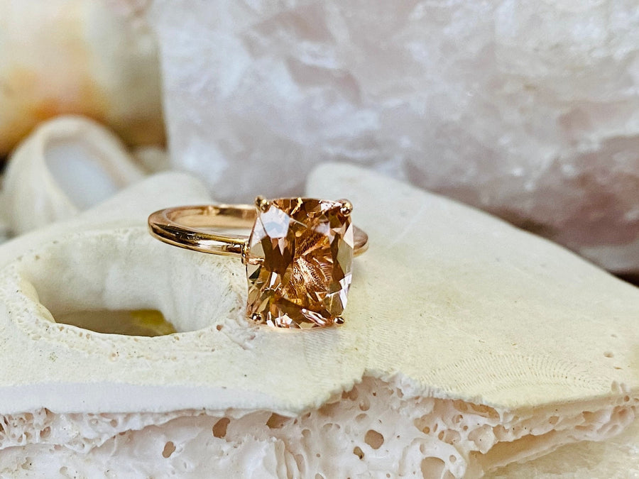 14k Elongated Cushion Cut Natural Morganite Solitaire Ring