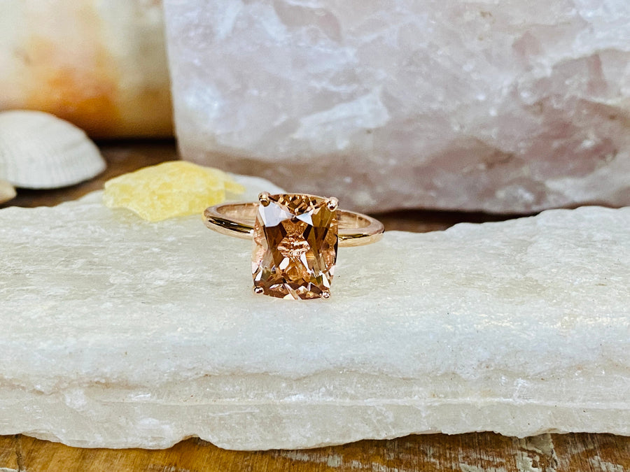 14k Elongated Cushion Cut Natural Morganite Solitaire Ring