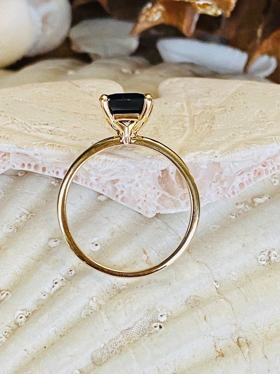 14k Emerald Cut Solitaire Sapphire Ring