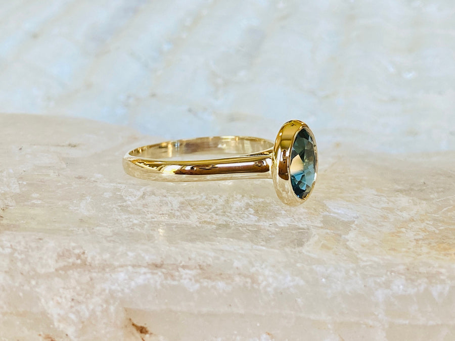 14k Oval Bezel London Blue Topaz Solitaire Ring