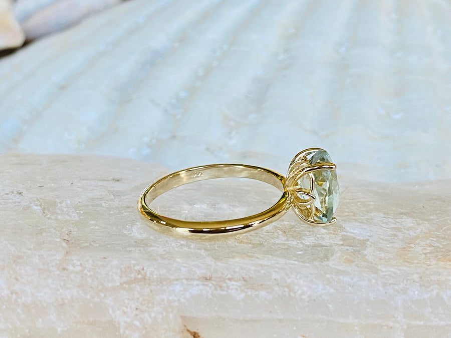 14k Gold Oval Green Amethyst Prasiolite Solitaire Ring 3.00ct.