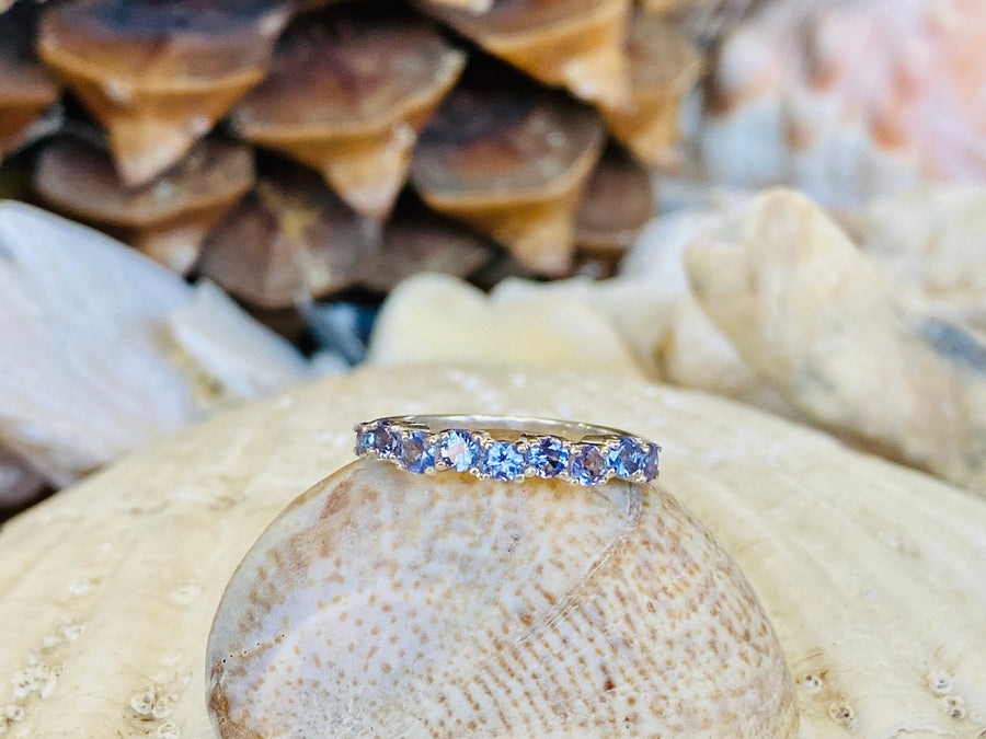 Natural Tanzanite Half Eternity Stacking Wedding Band