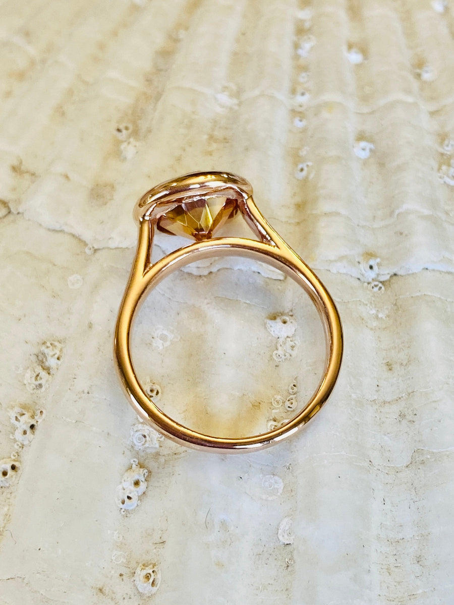 14k Round Bezel Mystic Sunrise Topaz Solitaire Ring