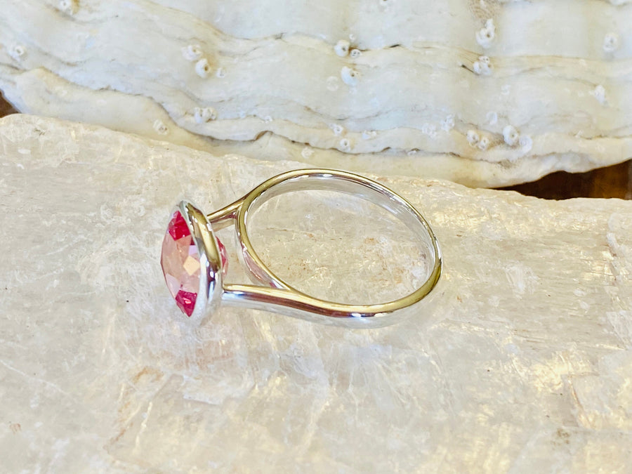 14k Cushion Cut Padparadscha Pink Sapphire Bezel Ring