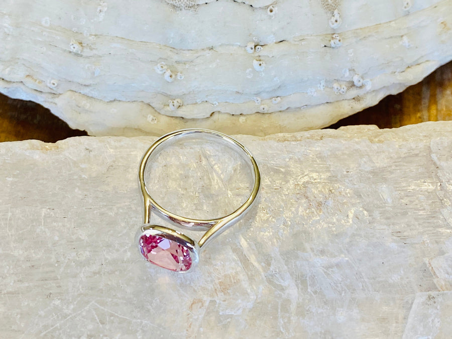 14k Cushion Cut Padparadscha Pink Sapphire Bezel Ring