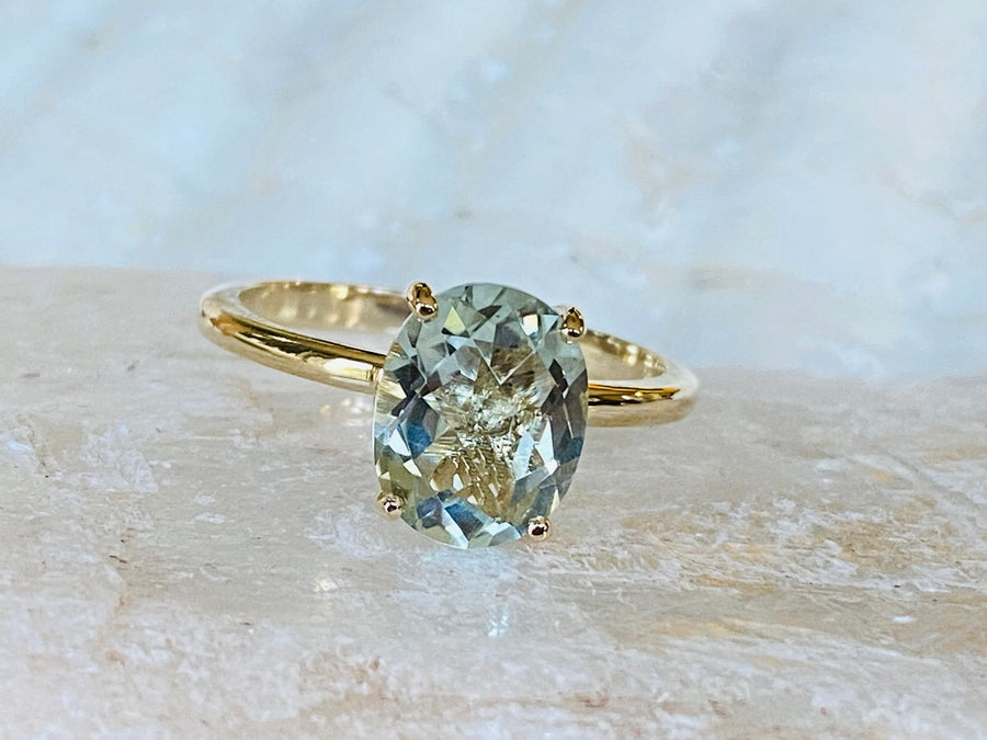 14k Gold Oval Green Amethyst Prasiolite Solitaire Ring 3.00ct.