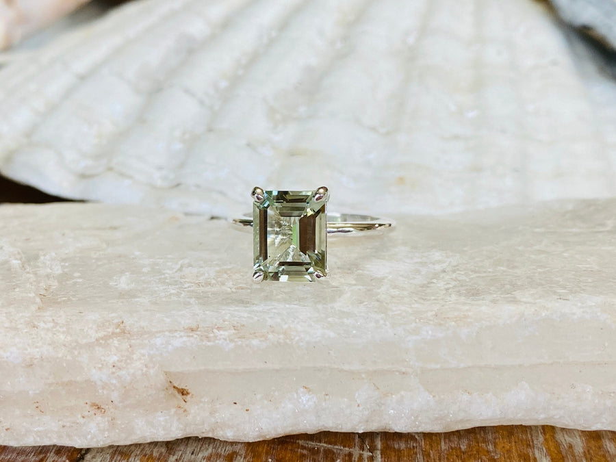 14k Emerald Cut Green Amethyst Prasiolite Solitaire Ring 3.00ct.