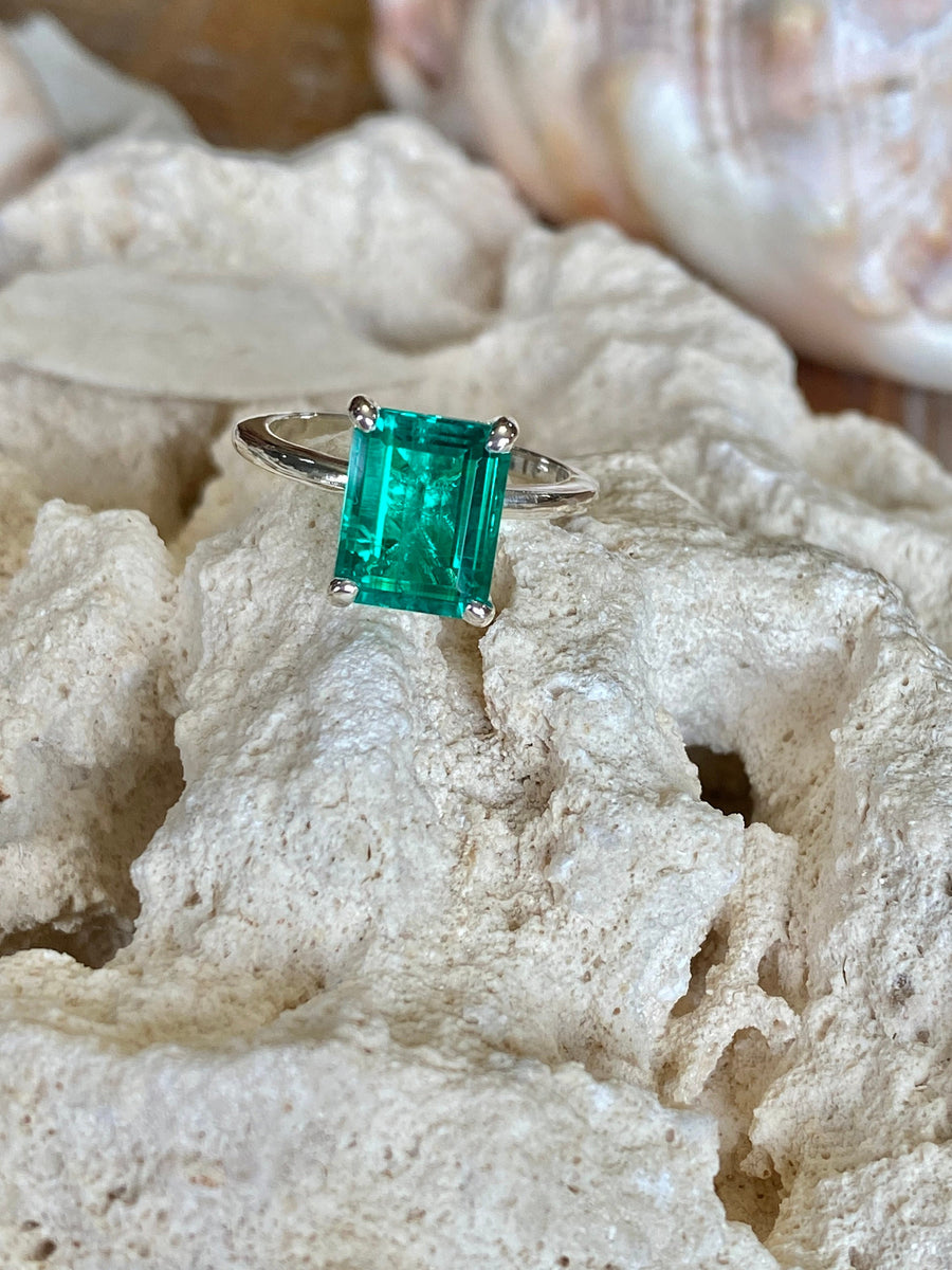 14k Gold Emerald Cut Columbian Emerald 4.00ct Solitaire Ring