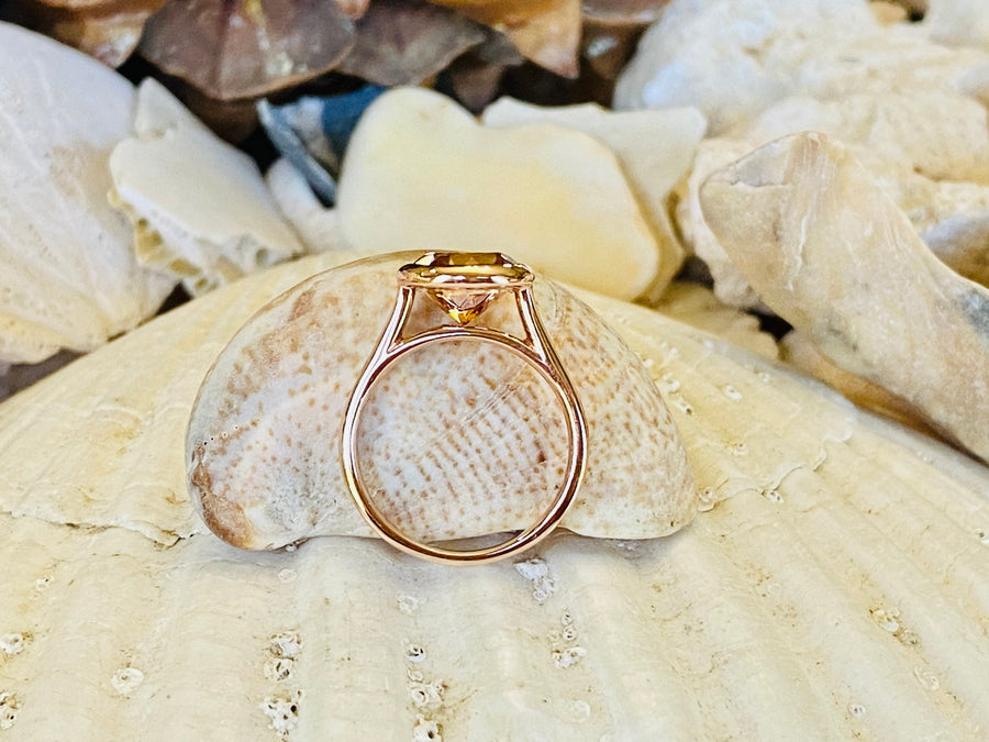 14k Round Bezel Mystic Sunrise Topaz Solitaire Ring