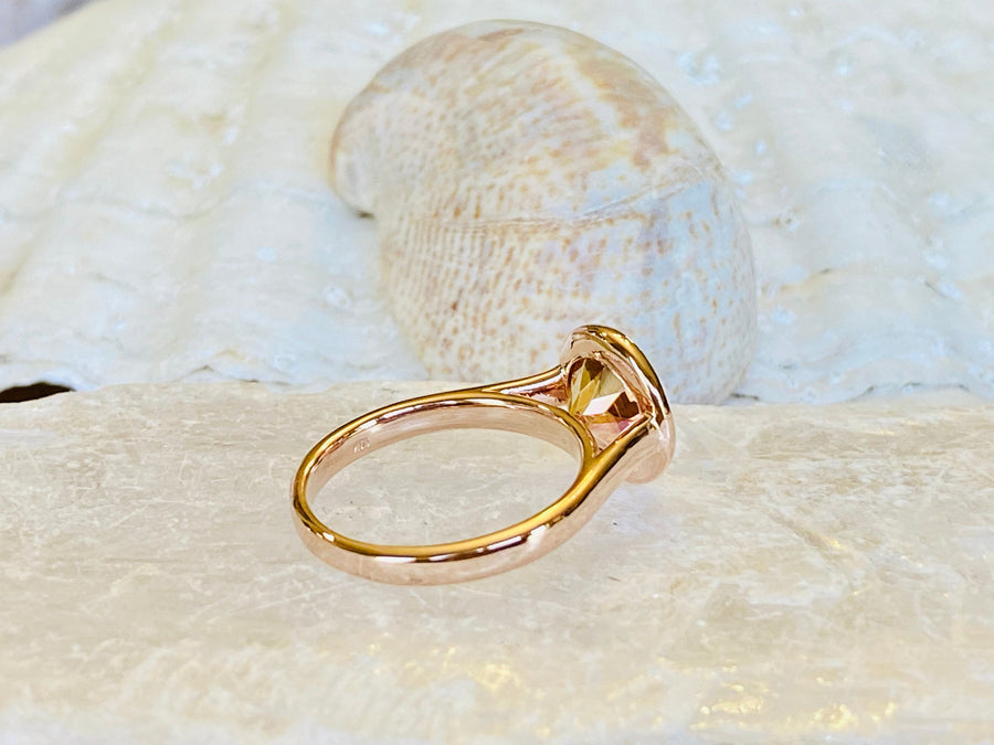 14k Round Bezel Mystic Sunrise Topaz Solitaire Ring