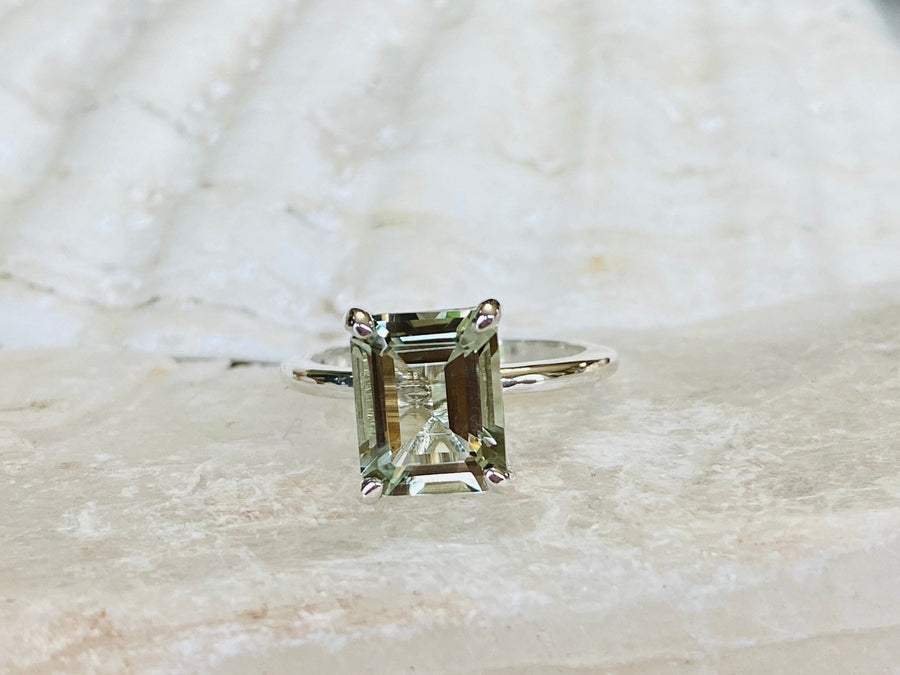 14k Emerald Cut Green Amethyst Prasiolite Solitaire Ring 3.00ct.