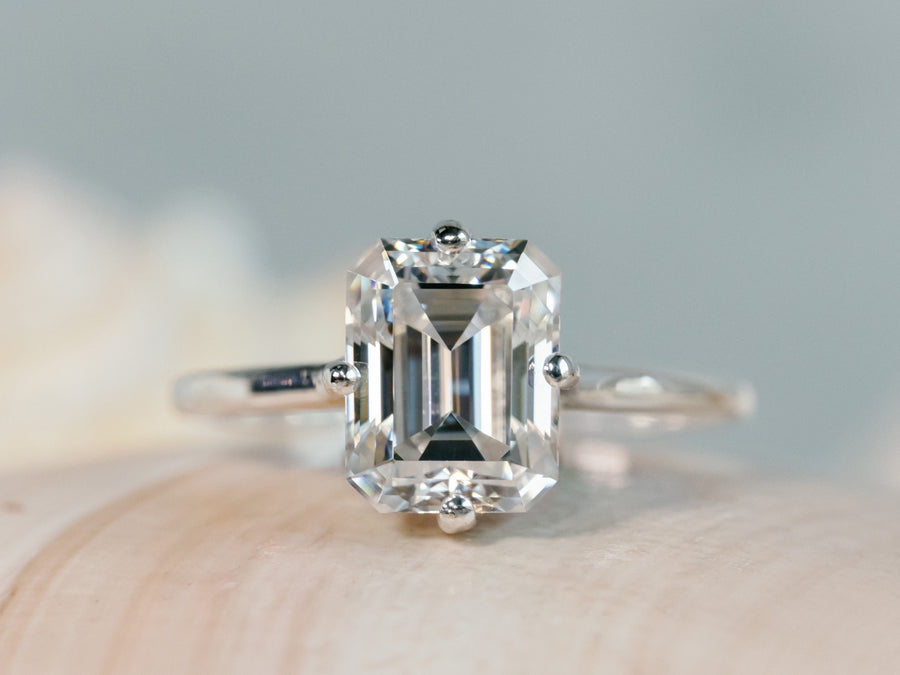 Moissanite Emerald Cut Solitaire Compass Setting Engagement Ring 3.00ct