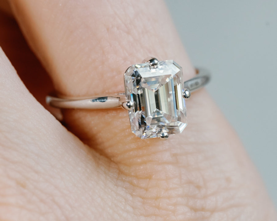 Moissanite Emerald Cut Solitaire Compass Setting Engagement Ring 3.00ct