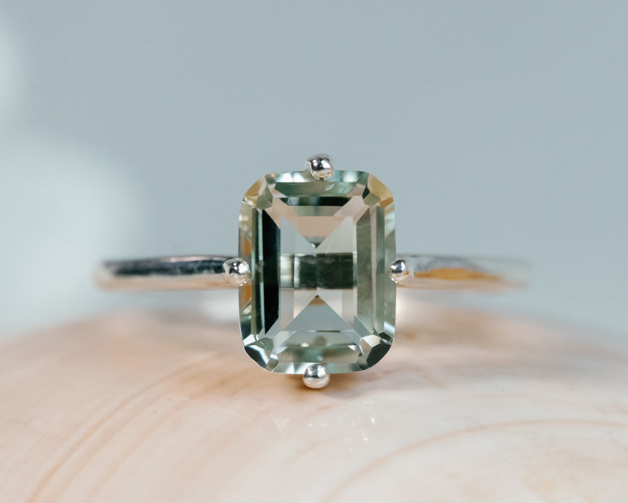 14k Emerald Cut Prasiolite Green Amethyst Compass Solitaire Ring 3.00ct