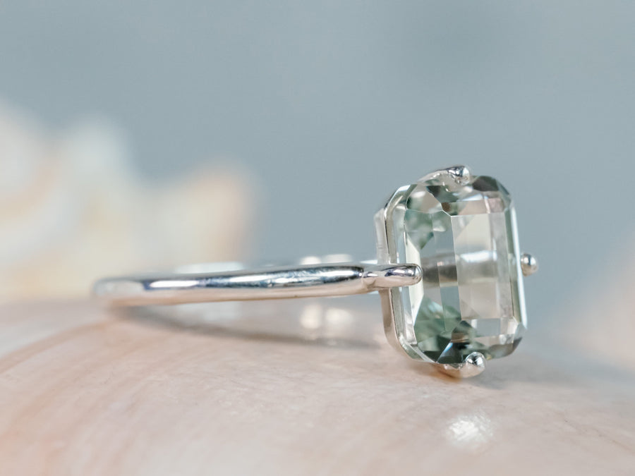 14k Emerald Cut Prasiolite Green Amethyst Compass Solitaire Ring 3.00ct