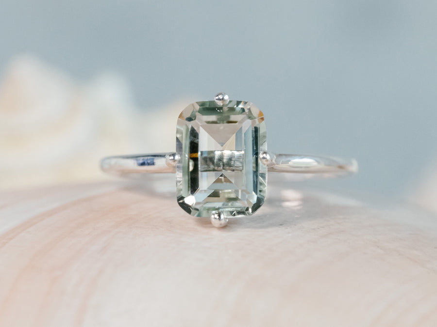 14k Emerald Cut Prasiolite Green Amethyst Compass Solitaire Ring 3.00ct