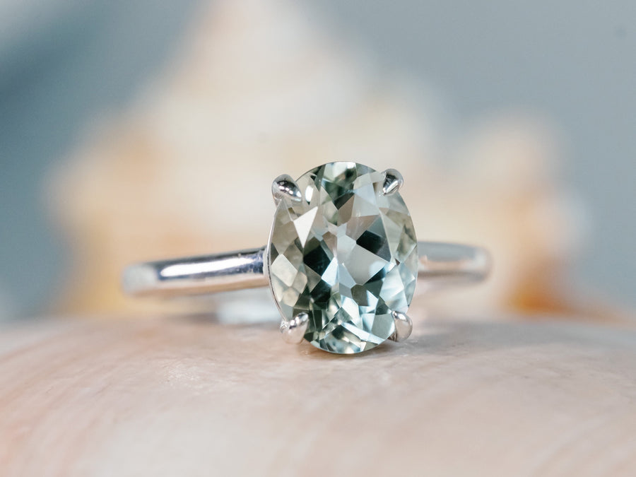 14k Oval Green Amethyst Prasiolite Ring Solitaire Ring 2.00ct