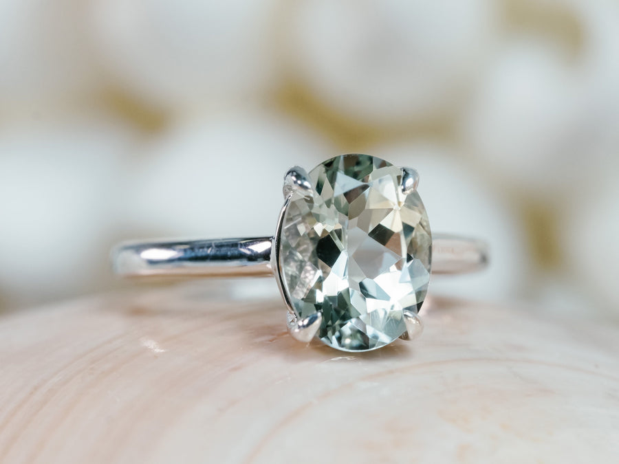 14k Oval Green Amethyst Prasiolite Ring Solitaire Ring 2.00ct