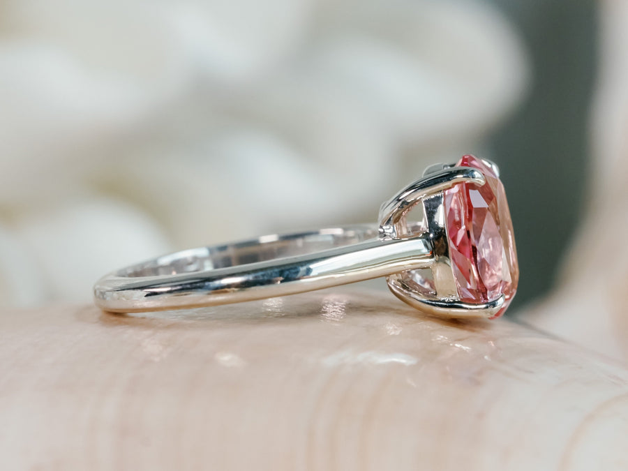 14k Oval Pink Padparadscha Sapphire Solitaire Cathedral Setting Ring