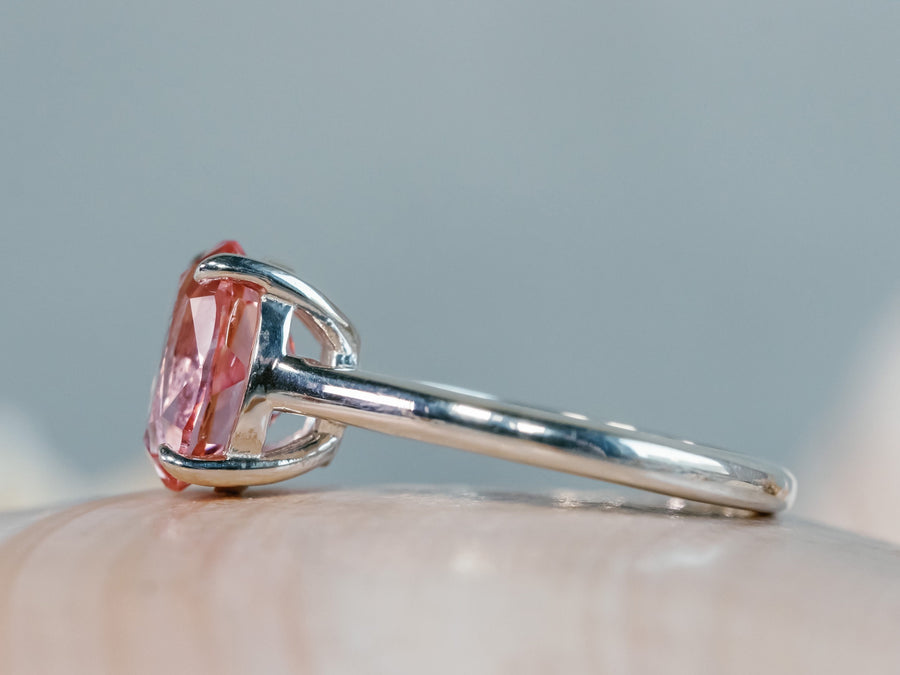 14k Oval Pink Padparadscha Sapphire Solitaire Cathedral Setting Ring