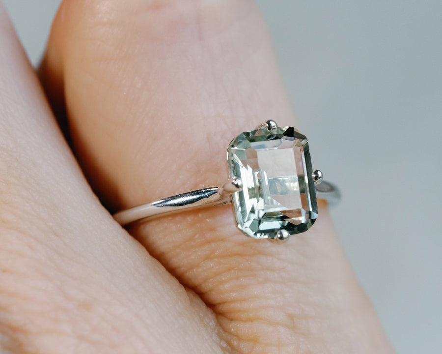 14k Emerald Cut Prasiolite Green Amethyst Compass Solitaire Ring 3.00ct