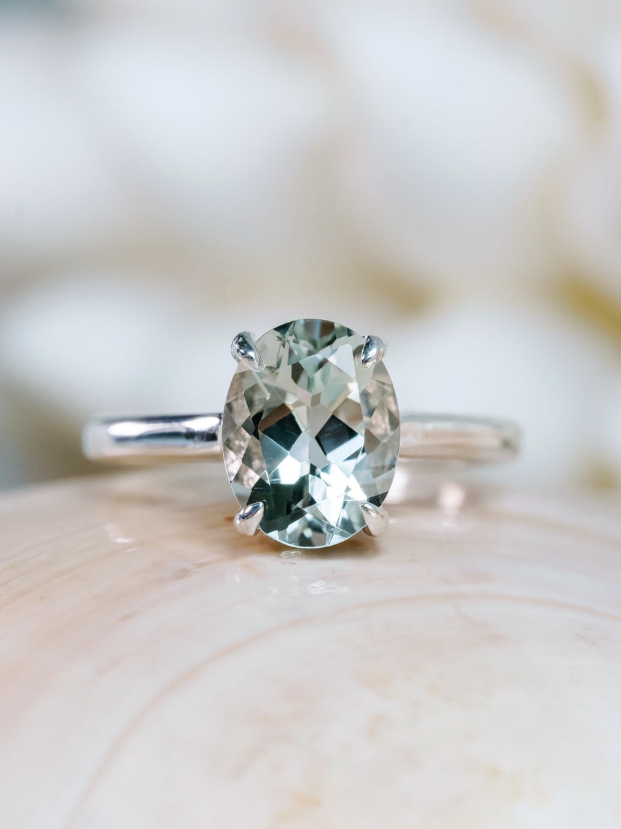 14k Oval Green Amethyst Prasiolite Ring Solitaire Ring 2.00ct