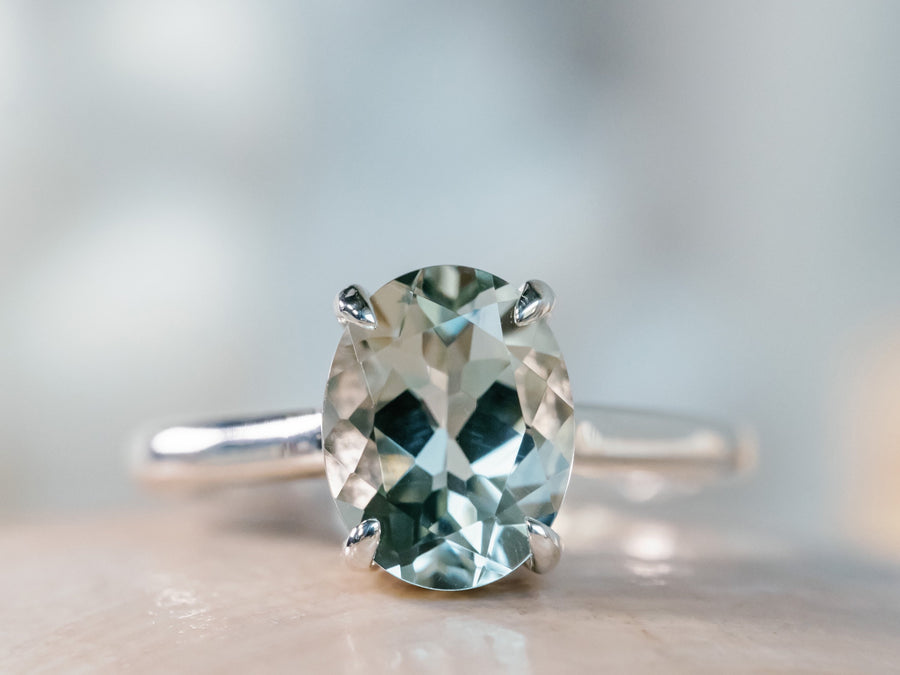 14k Oval Green Amethyst Prasiolite Ring Solitaire Ring 2.00ct
