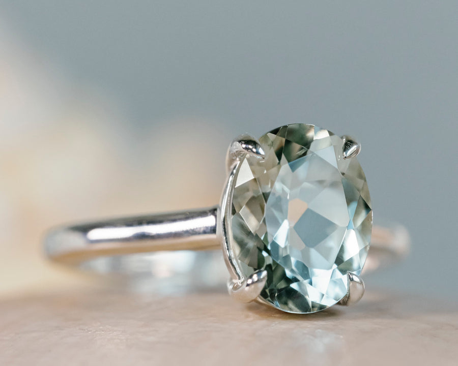 14k Oval Green Amethyst Prasiolite Ring Solitaire Ring 2.00ct
