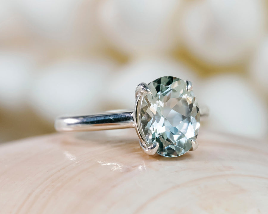 14k Oval Green Amethyst Prasiolite Ring Solitaire Ring 2.00ct