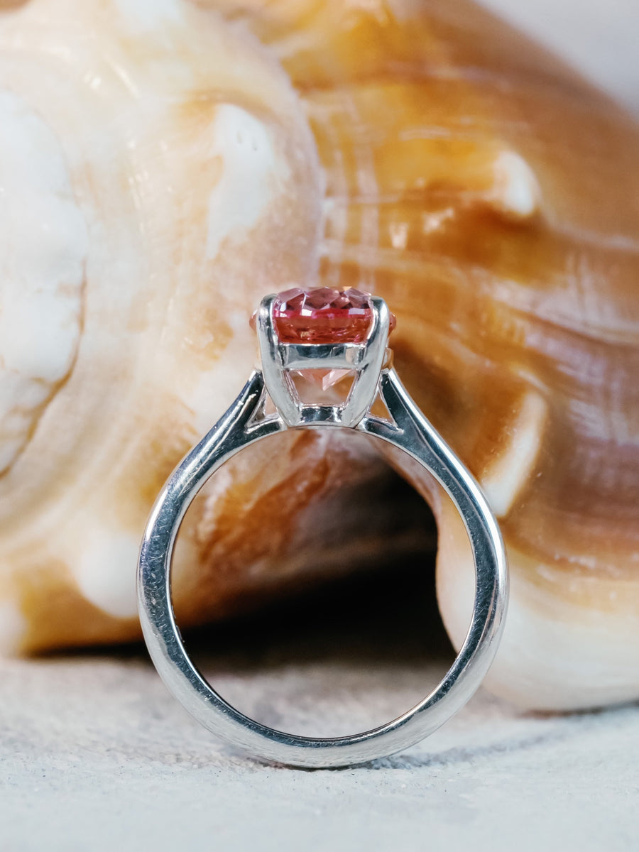 14k Oval Pink Padparadscha Sapphire Solitaire Cathedral Setting Ring